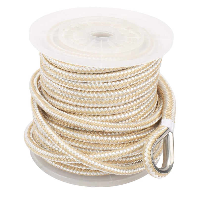 NovelBee 1/2 Inch X 100 Feet Double Braid Nylon Anchor Line with Stainless Steel Thimble and Plastic Chuck (White/Gold) - Image 2